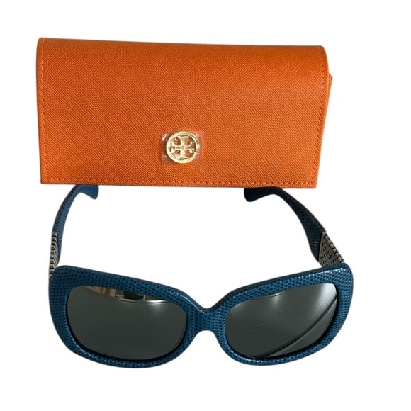 Tory Burch Stylish Blue Square Sunglasses w/ Orange Case